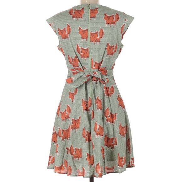 SM Wardrobe Sage Green Fox Tie-back Dress - Picture 2 of 3